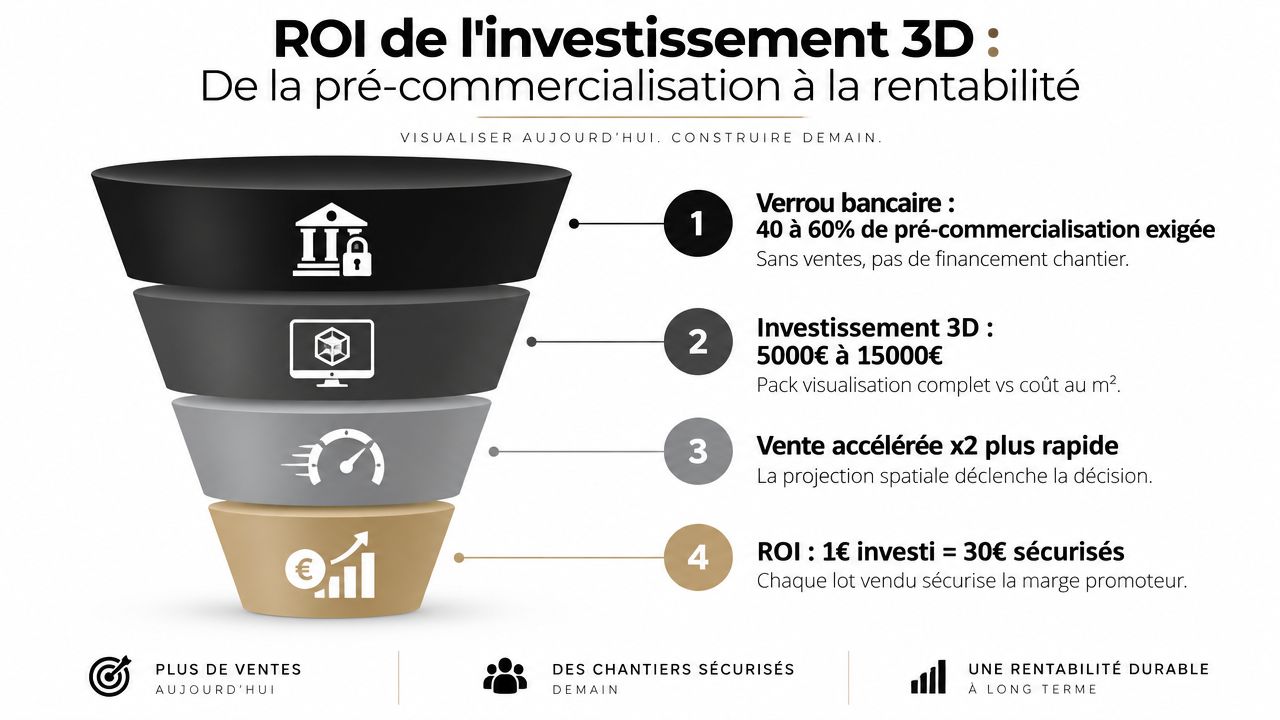 Infographie montrant le retour sur investissement des outils de visualisation 3D pour les projets immobiliers.