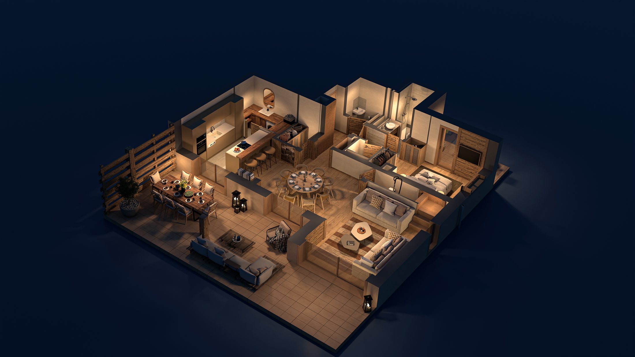 3D floor plan — Chalet 1 · Apartment 1 · Level 00