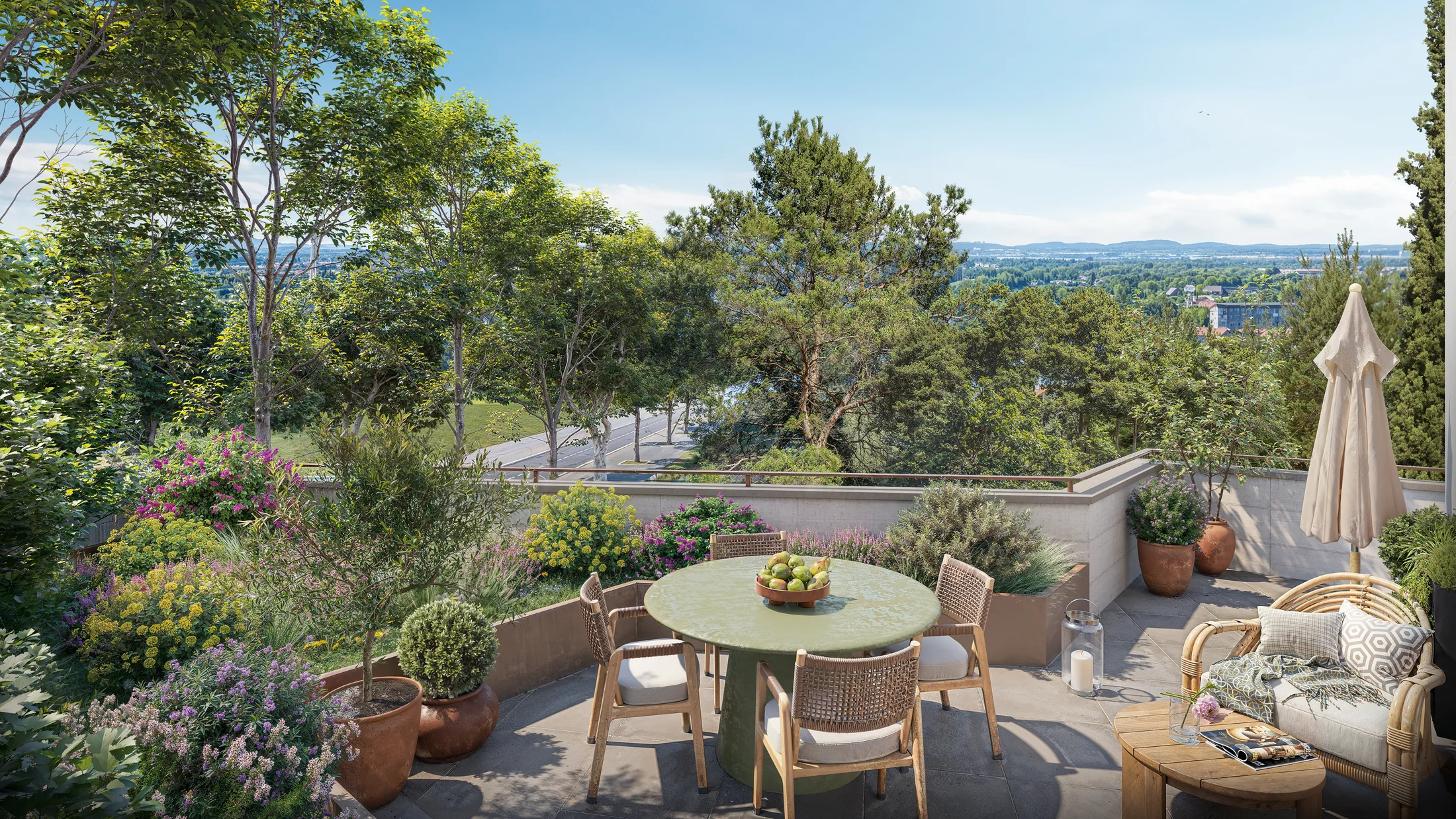 Perspective 3D terrasse de Résidence Almaya