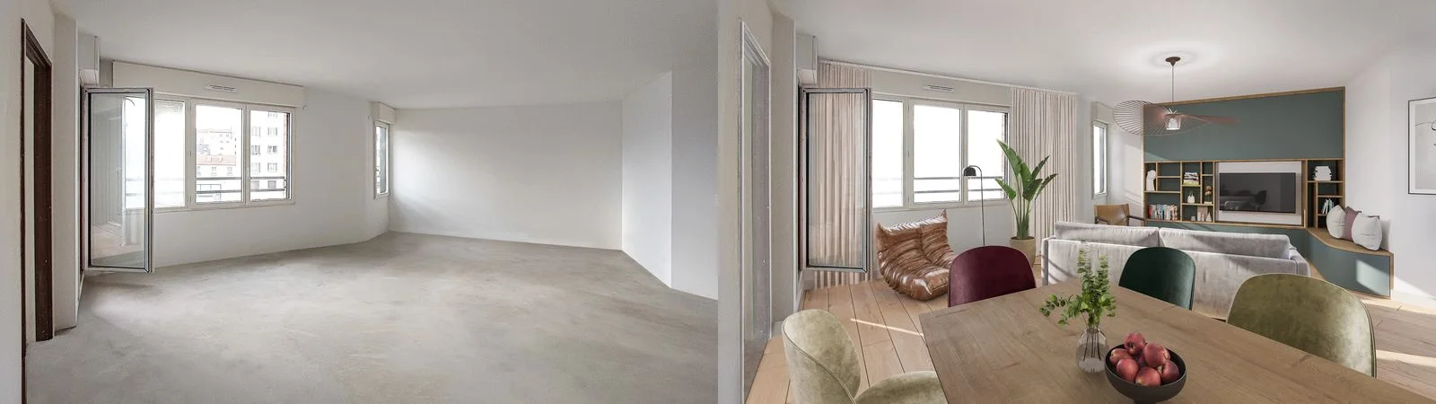 Comparatif avant après du lot 149 à Charenton par Vizion Studio