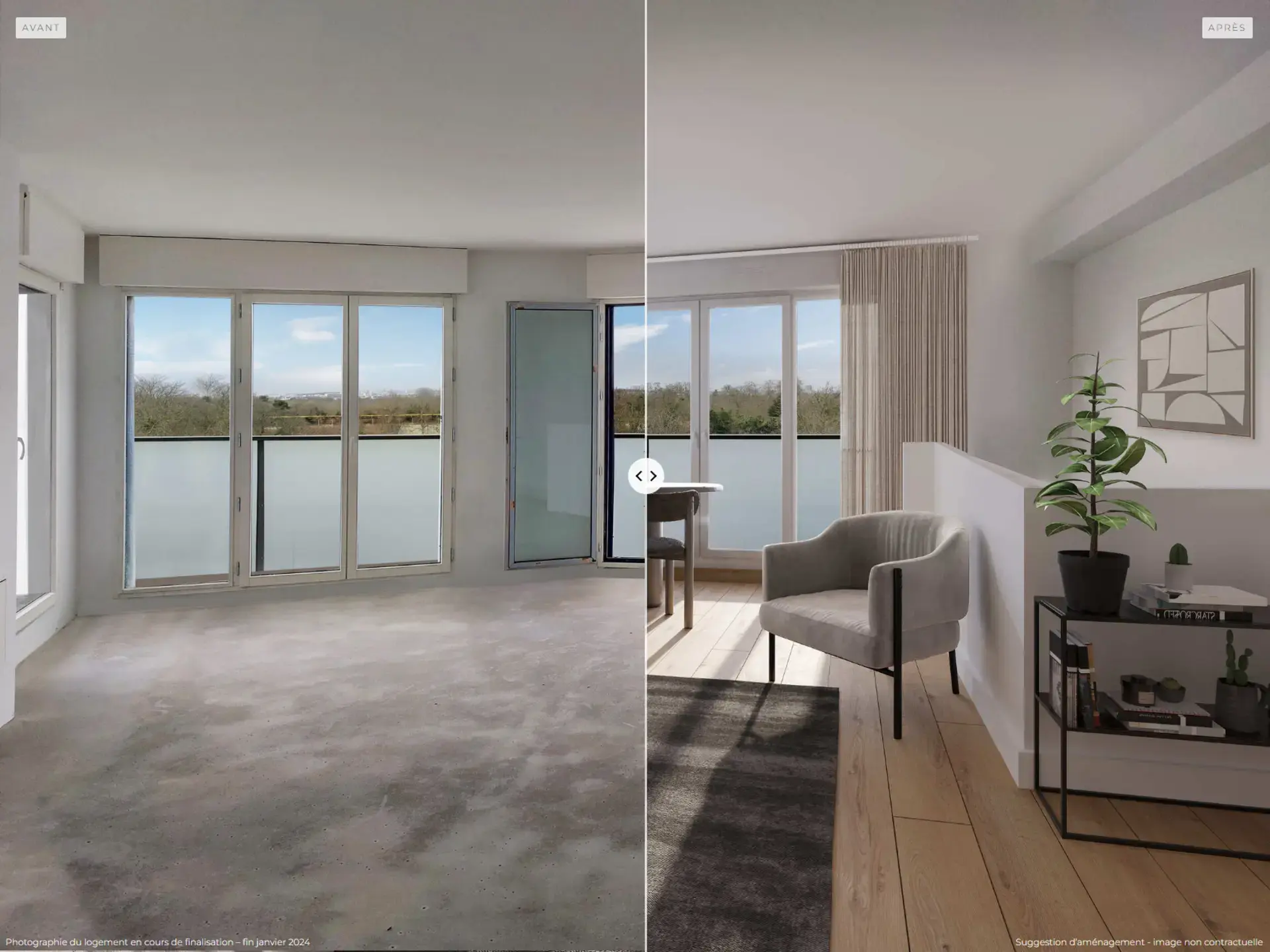 Avant après 3D rénovation logement neuf — Vizion Studio