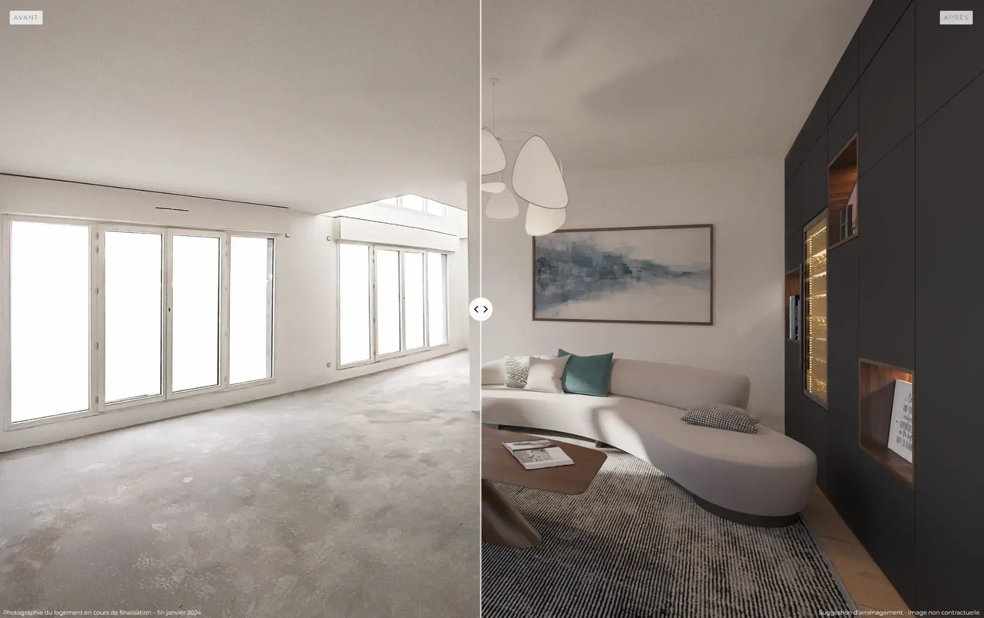 Visualisation 3D avant après aménagement intérieur — Vizion Studio