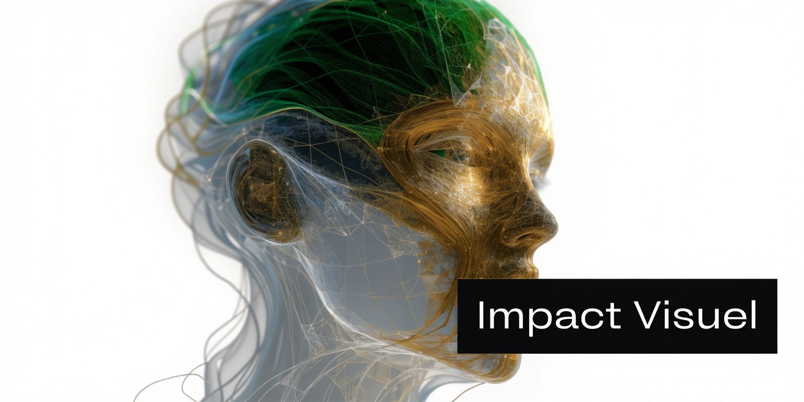 Modélisation numérique 3D abstraite du visage humain représentant la fusion entre la technologie et l'art numérique.